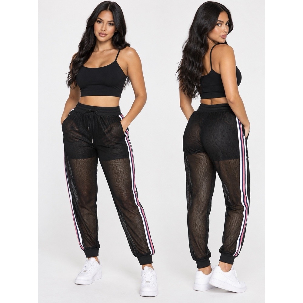 FashionNova Meshing Up My Workout Joggers XL Black Sheer Mesh NWT Y2K Gym